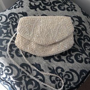 Handmade Vintage White Sparkle Sequin Evening Bag
